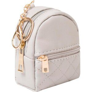 Women's Gray Mini Zipper Pouch Leather Cute Cosmetic Keychain Keyrings Bag